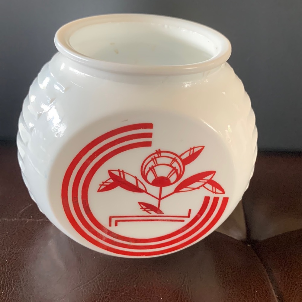 Vintage Anchor Hocking Fire King Vitrock White Red Circles Grease Jar